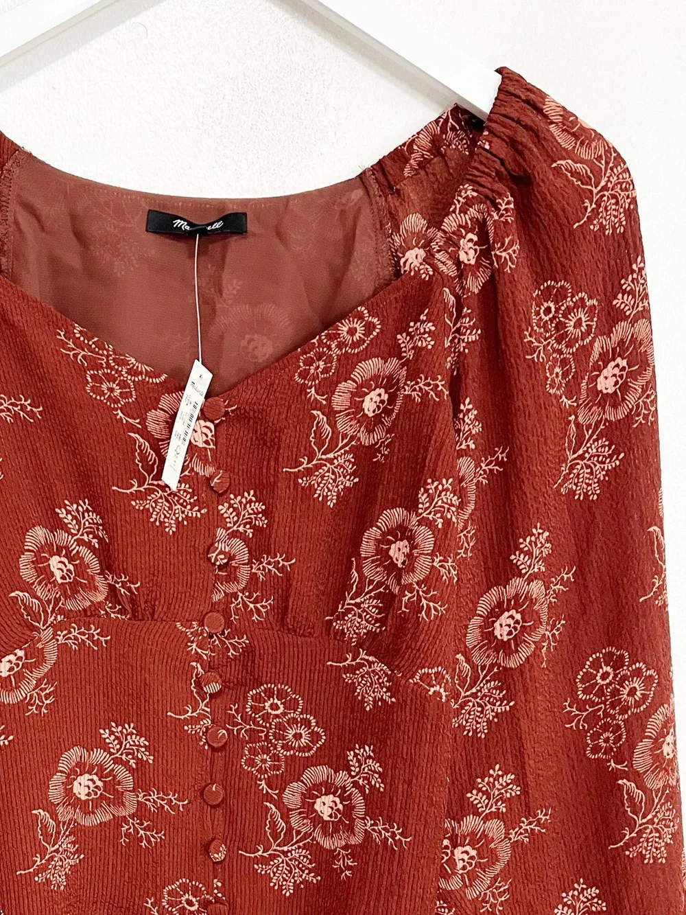 BOGO! NWT Madewell Preston Puff Sleeve Floral Blouse Rust Size Medium